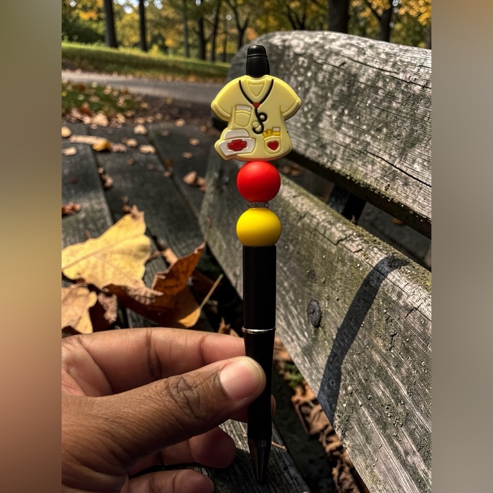 Custom Made  Nurse Scrub Top Pen Topper - Yellow & Red